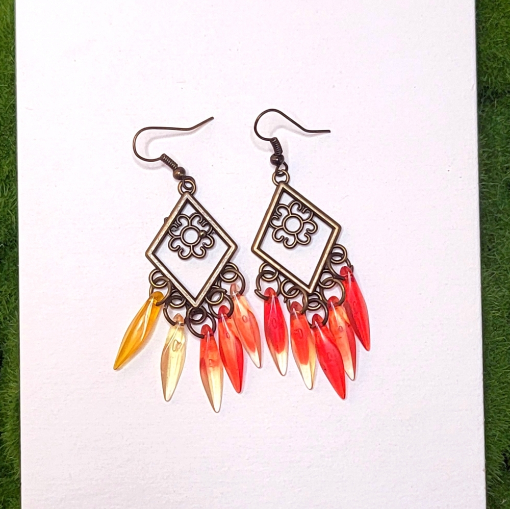 Elegant Drop Earrings in Red and Yellow